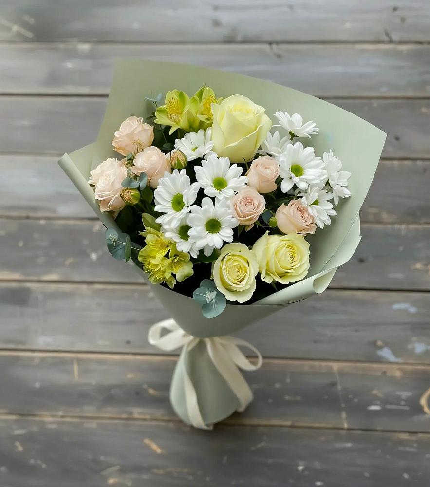 Букет цветов из: Альстромерии, Розы и Хризантемы в Мамонтово