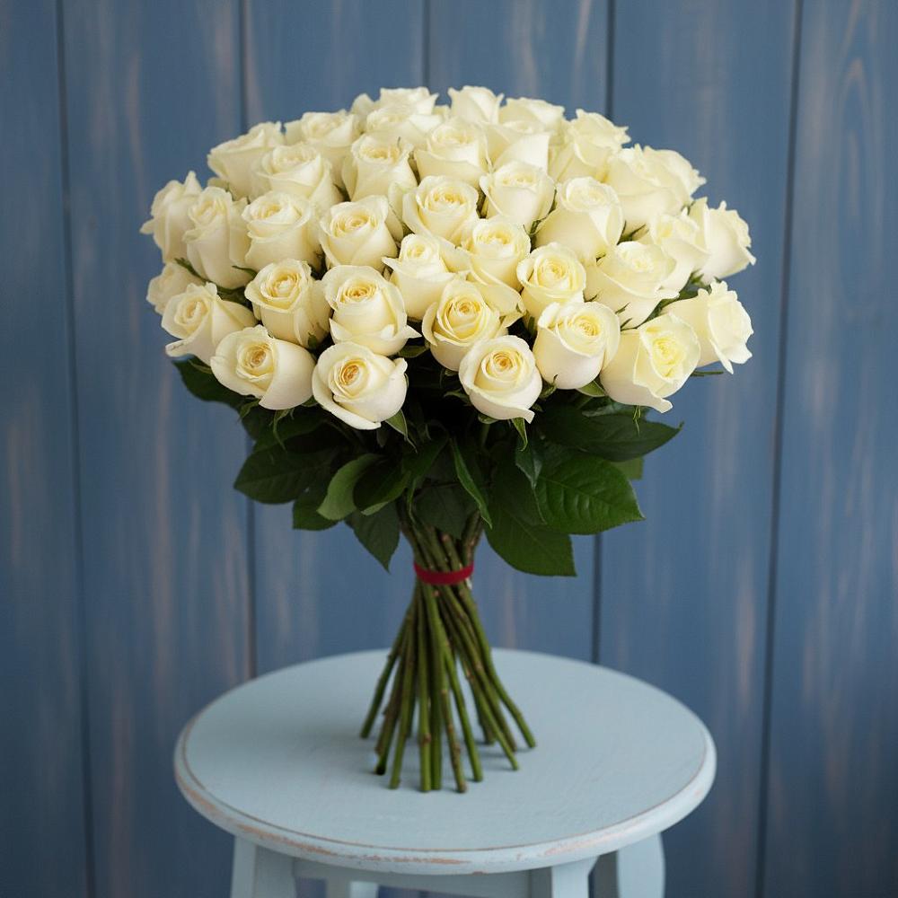 Букет 51 Белая роза Эдлесс Лав в Мамонтово