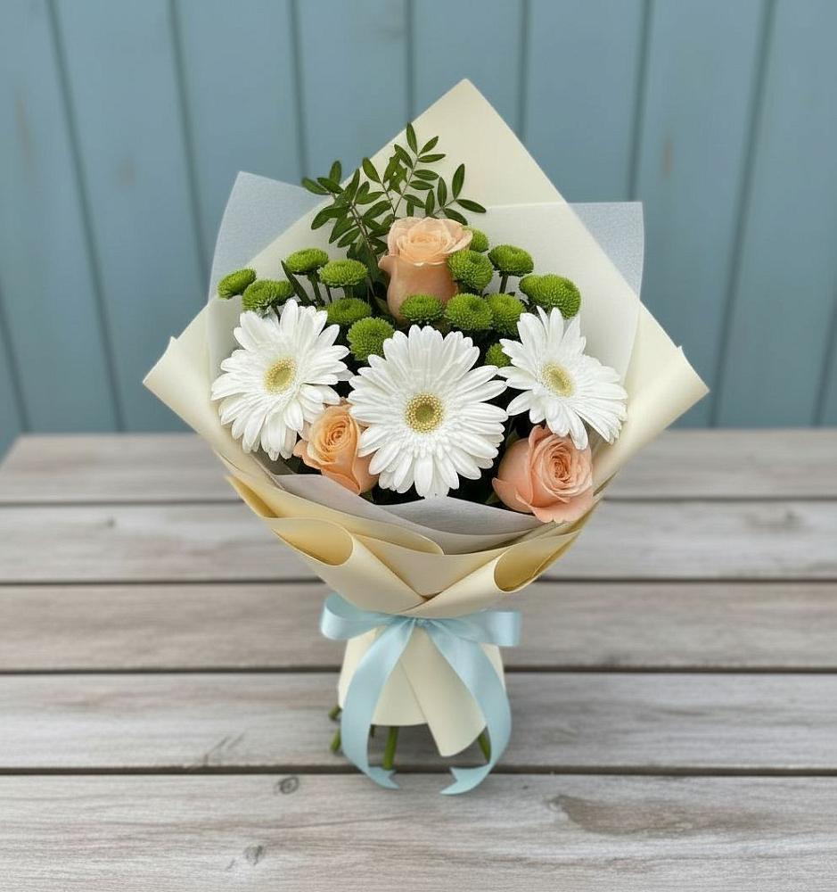 Букет цветов из: Герберы, Розы и Хризантемы в Мамонтово