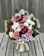 Букет цветов из:  Альстромерии, Гвоздики, Розы и Хризантемы в Мамонтово