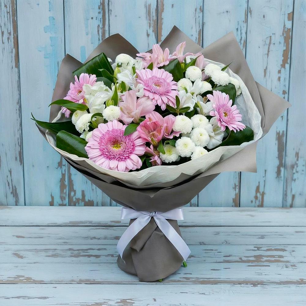 Букет цветов из: Герберы, Альстромерии и Хризантемы в Мамонтово